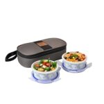 Cello Opalware Mosaic Rose Lunch Box With Jacket | Leak-Proof & Thermal Resistant | Microwave Safe & Dishwasher Safe | 2 Container With Lid 300Ml Each | Set Of 2