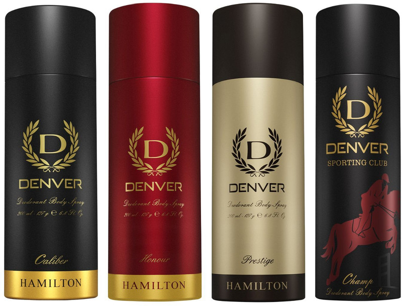 Denver Caliber,Honour, Prestige & Champ | Long Lasting Deodorant Spray – For Men(800 Ml, Pack Of 4)