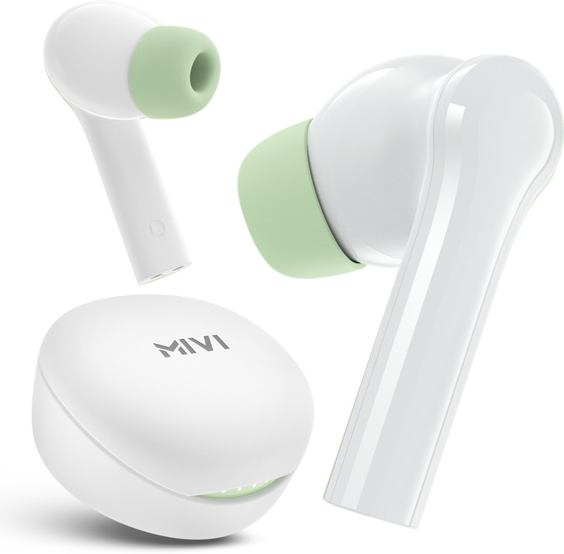 Mivi Duopods D4, 50Hrs Playtime, Hd Call, Fast Charging, Ipx4, Voice Assistant, 5.3V Bluetooth(Lime White, True Wireless)