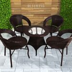 Outliving Rattan & Wicker Garden Patio Seating Chair And Table Set Balcony Outdoor Furniture With 1 Tables And 4 Chair Set (Brown), 61 Cm, 61 Cm, 56 Cm