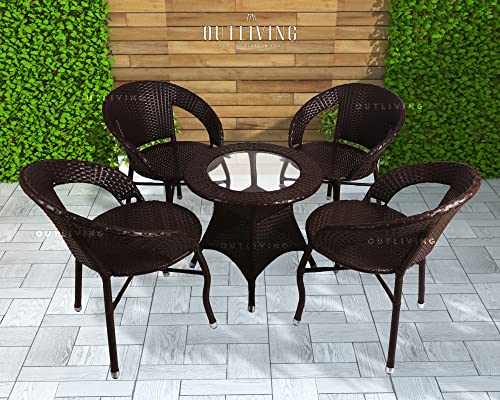 Outliving Rattan & Wicker Garden Patio Seating Chair And Table Set Balcony Outdoor Furniture With 1 Tables And 4 Chair Set (Brown), 61 Cm, 61 Cm, 56 Cm