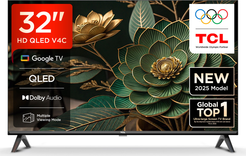 Tcl V4C 80.04 Cm (32 Inch) Qled Hd Ready Smart Google Tv 2025 Edition With 100% Color Volume Plus | 16W Dolby Audio | Google Assitant | Chromecast Built-In | Slim Design(32V4C)