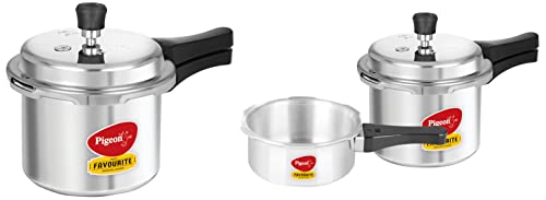 Pigeon By Stovekraft Aluminium Cooker Combo Set, 2-Pieces (2+3+5 Litres), Silver
