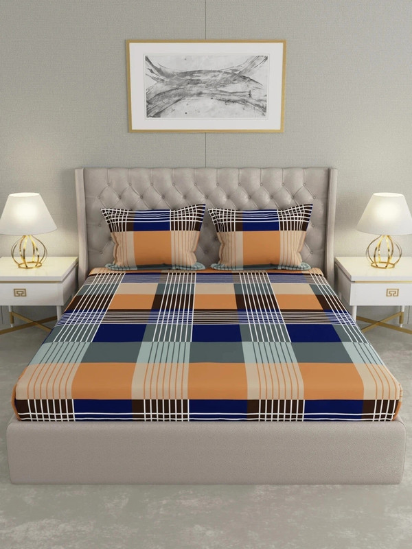 Raymond Home Microfiber Double Flat 100 Tc Geometric Bedsheet(Pack Of 1, Blue)