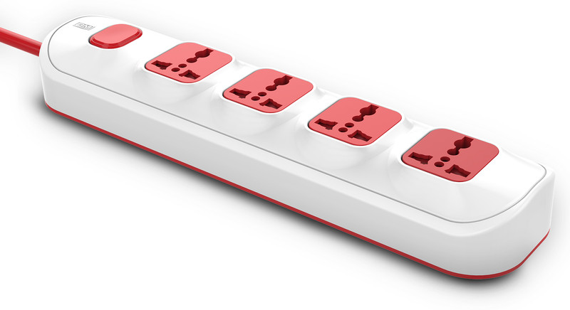 Gm 3252 4 Sq 4+1 Spike Guard With Surge Protector. 4  Socket Extension Boards(White, Red, 2 M)