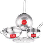 Classic Essentials Triply Kadhai With Lid 22Cm, Saucepan 16Cm, Frypan 22Cm Combo Induction Bottom Cookware Set(Triply, 3 – Piece)