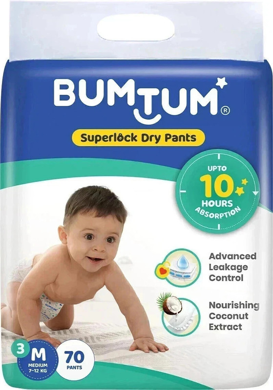 Bumtum Superlock Diapers Pants With Superlock Gel Technology |Coconut Extracts – M(70 Pieces)