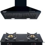 Livpure Liv-Airis-60+Liv-Zeno-2B Combo Chimney & Cooktop Combo |Pyramid Shape + 2 Burner Cooktop | Baffle Filter | 5 Year Motor Warranty |Powerful Suction | Low Noise Wall Mounted Black 1000 Cmh Chimney