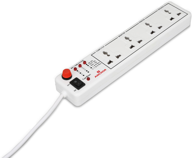 Anchor By Panasonic 4 Way 6A International Socket With Single Switch 4  Socket Extension Boards(White, 1.5 M)