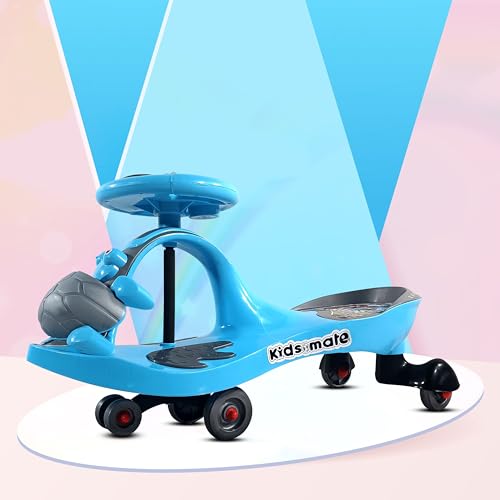 Kidsmate Magic Swing Car For Kids With Music & Led Lights |Ride-On Baby Car| Kids Push Car| Swing Car| Elegant Design With Extra Wide Seat| For Kids 2 Years & Above (Blue)