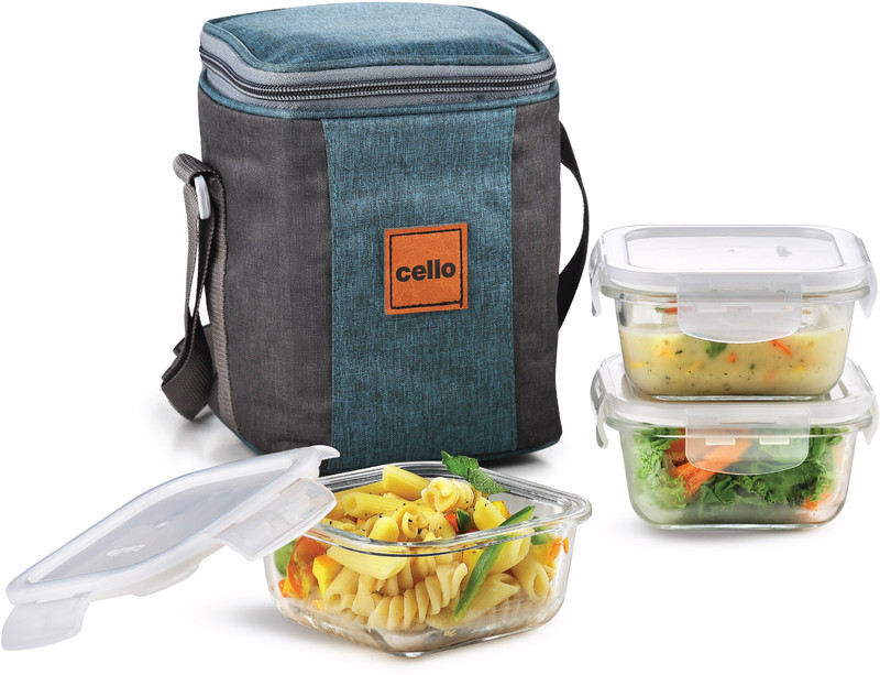 Cello Elite Square, Leakproof, Microwave Safe (320 Ml) 3 Containers Lunch Box(960 Ml)