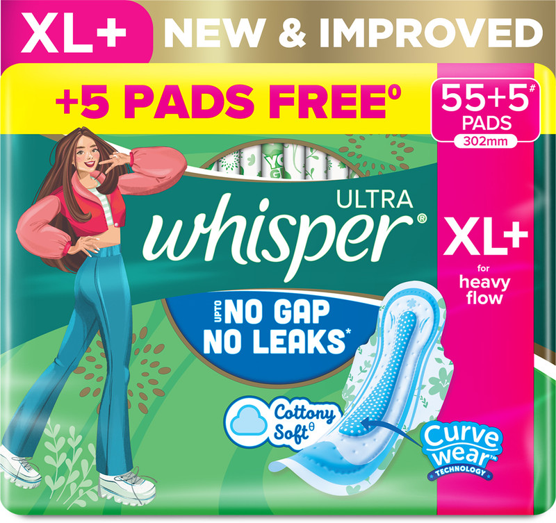 Whisper Ultra Hygiene+Comfort Xl+ ,Protection For Heavy Flow Sanitary Pad(Pack Of 60)