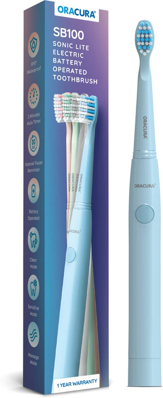 Oracura Sb100 Sonic Lite Electric Battery Operated Toothbrush With 36,000 Strokes/Minute . Electric Toothbrush(Blue)