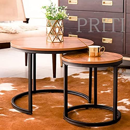 Priti Coffee Table Set: Nesting Side Tables With Chipboard Tops, Sturdy Metal Frame, Modern Industrial Design – Ideal For Living Room, Bedroom, Apartment, And More