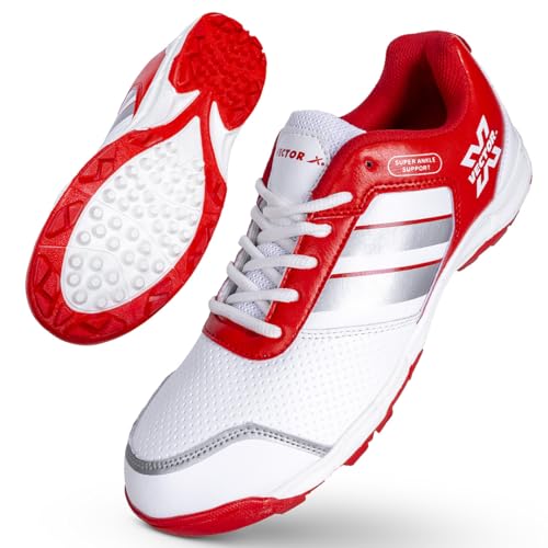 Vector X Blast-7.0 Stud Cricket Shoes, Synthetic Upper, Rubber Outsole, Designed To Elevate Your Game To New Heights Power, Precision, And Comfort(White-Red) Size- 4