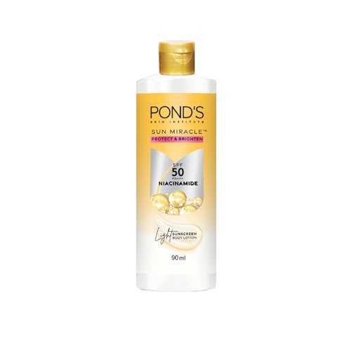 Pond’S Sun Miracle Spf 50 Pa+++ Lightweight Sunscreen Body Lotion, Protects From Uva/Uvb Rays, 1% Active Niacinamide, No White Cast-90Ml