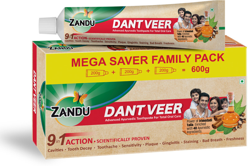 Zandu Dantveer, Indias 1St With Irimedadi Oil Fights 9 Dental Problems Toothpaste(600 G)