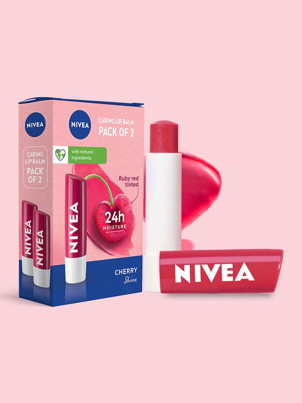 Nivea Fruity Shine Lip Balm Cherry(Pack Of: 2, 9.6 G)