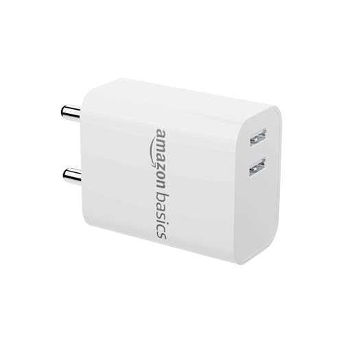 Amazon Basics 12W Dual Port Fast Charger | 12W Max Output | Universal Compatibility | Includes 1 M Micro Usb Cable | Travel Friendly