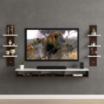 Luxenwood Engineered Wood Tv Cabinet For Living Room, Tv Unit With Wall Mount Set Top Box Stand & Wall Display Rack | Dining Room, Bedroom (Upto 32″ Inch) (Brown-White)