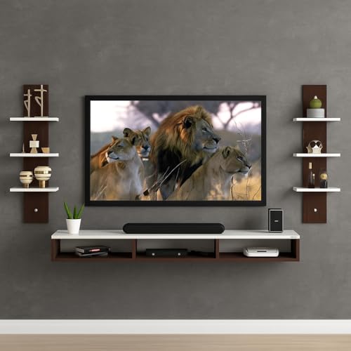 Luxenwood Engineered Wood Tv Cabinet For Living Room, Tv Unit With Wall Mount Set Top Box Stand & Wall Display Rack | Dining Room, Bedroom (Upto 32″ Inch) (Brown-White)