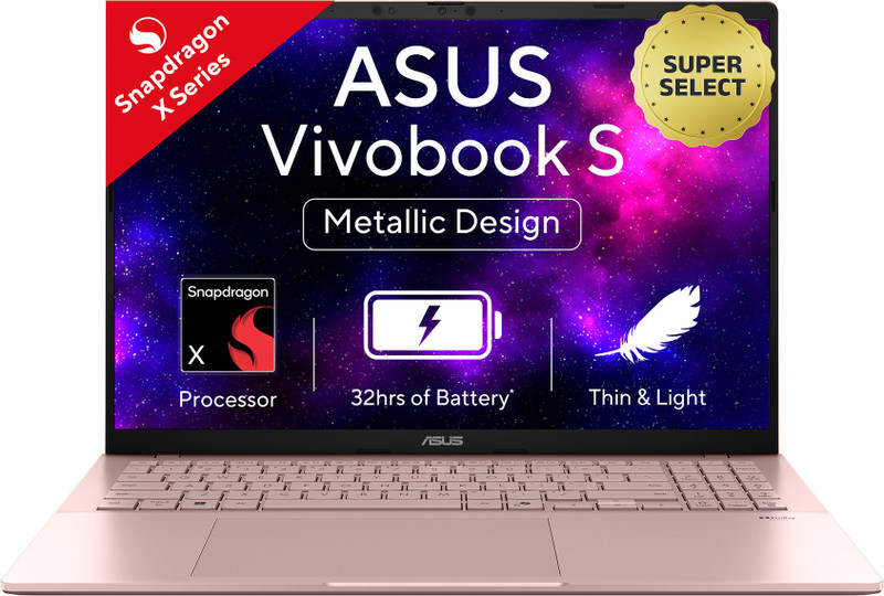 Asus Asus Vivobook S16 (2025) With Office 2024 + M365 Basic*, Metal Body*, Qualcomm Snapdragon X – (16 Gb/512 Gb Ssd/Windows 11 Home) S3607Qa-Sh078Ws Thin And Light Laptop(16 Inch, Rose Gold, 1.74 Kg, With Ms Office)