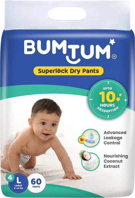 Bumtum Superlock Diapers Pants With Superlock Gel Technology |Coconut Extracts – L(60 Pieces)