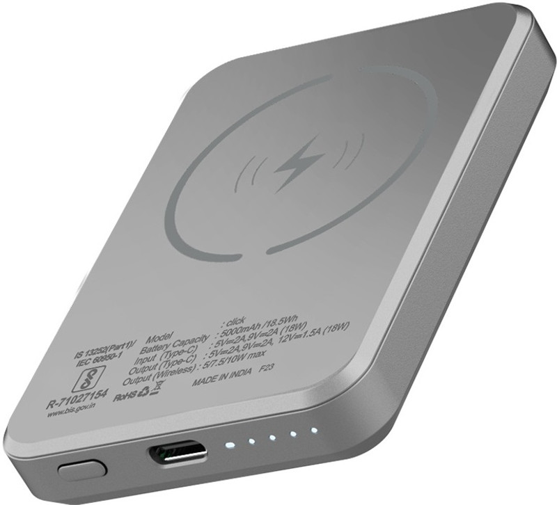 Stuffcool 5000 Mah 18 W Wired & Wireless With Magsafe Pocket Size Power Bank(Grey, Lithium Polymer, For Mobile, Smartwatch, Tablet)