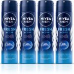Nivea Fresh Active Long Lasting Anti-Perspirant Deodorant Spray – For Men Pack Of 4 Deodorant Spray  –  For Men(600 Ml, Pack Of 4)
