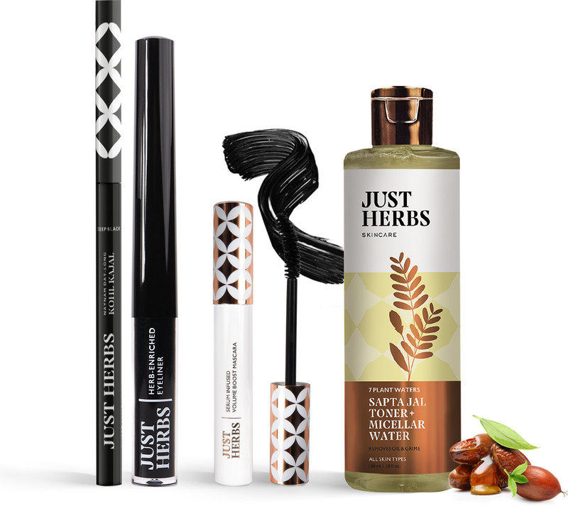 Just Herbs Eye Regime Combo Pack Of 4 | Kajal, Eyeliner, Mascara, Makeup Remover(Black, 150 G)