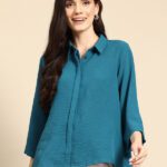 Mast & Harbour Women Self Design Casual Blue Shirt