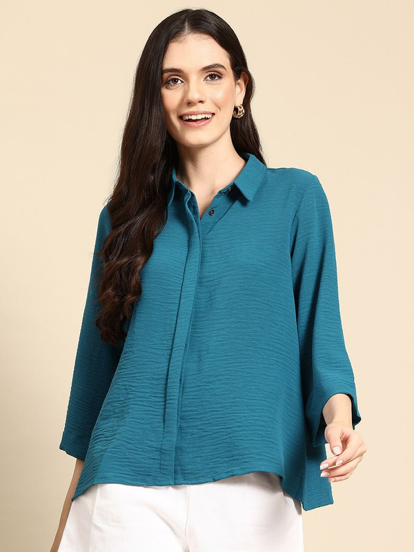 Mast & Harbour Women Self Design Casual Blue Shirt