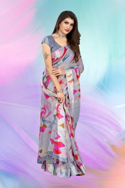 Houseofcommon Applique Chanderi Chanderi, Cotton Blend Saree(Multicolor)