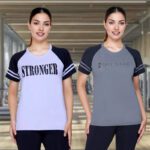 White Moon Graphic Print Women Round Neck Purple, Grey T-Shirt