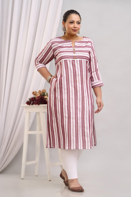 Neerupam Collection Women Striped Straight Kurta(Purple)