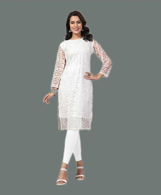 Vidula Fashion Women Self Design A-Line Kurta(White)