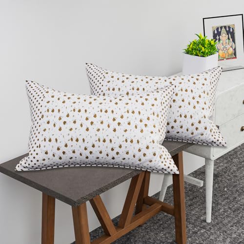 Urbane Home (Set Of 2) Pillow Cover | Premium Cotton Pillow Cover | Cushion Pillow Cover Set | Pillow Cover For Bedroom | Pillow Cover For Living Room | Dot Brown Flower | White
