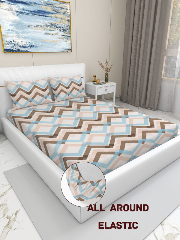 Rivika Microfiber King Fitted (Elastic) 180 Tc Floral Bedsheet(Pack Of 1, Beige)