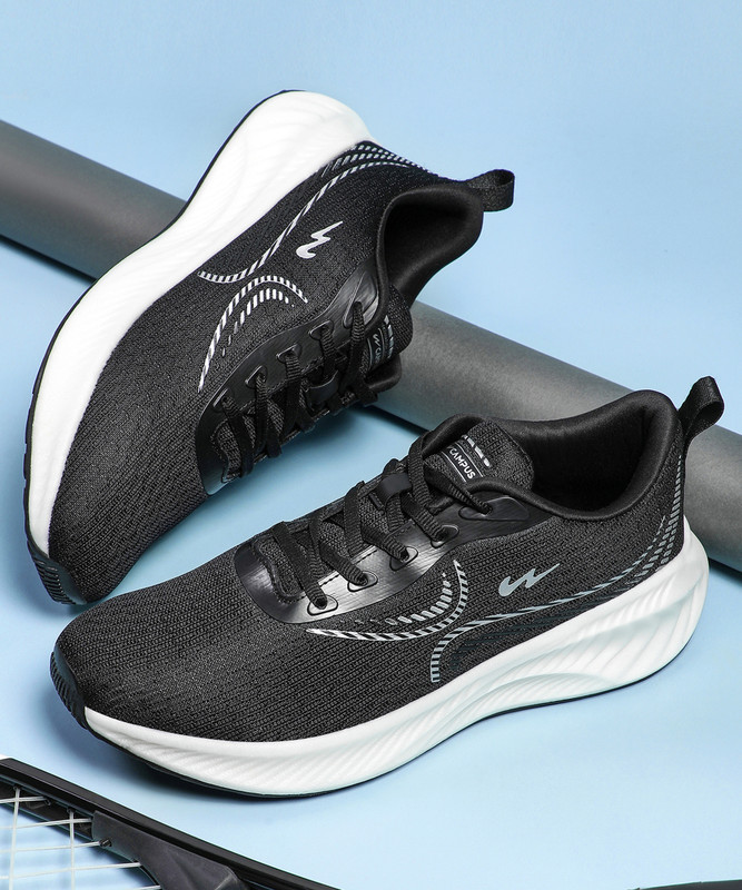 Campus Slake Men’S Sports Shoes | Memory Extra Bounce Insole | Mesh Upper | Lace-Up Running Shoes For Men(Black , 9)