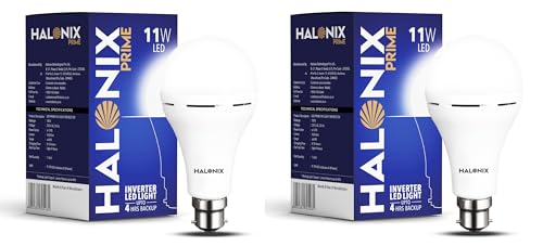 Halonix 11W Emergency Inverter Bulb | Rechargeable Emergency B22D Led Bulb For Power Cuts | Backup : Upto 4Hrs | Cool Day Light | Pack Of 2 | Rechargeable Emergency Light