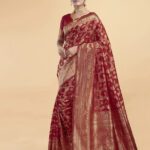 Houri Fab Woven, Embellished Banarasi Pure Silk, Jacquard Saree(Red)