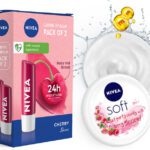 Nivea Cherry Fruity Shine Lipbalm + Soft Light Moisturizing Cream Berry Blossom Cherry/Berry(Pack Of: 3, 209.6 G)