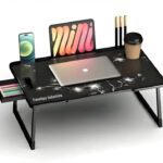 Alliance Multipurpose Foldable With Cup Holder, Study , Bed Wood Portable Laptop Table(Finish Color – Black-Flower, Pre Assembled)