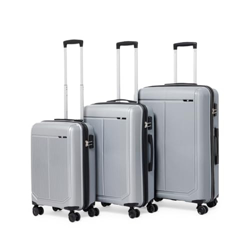 V By Verage Megatron Set Of 3 Pcs, Luggage Trolley Suitcase Hard Sided 8 Wheels Number Lock 3-Years Warranty (S+M+L, Silver)