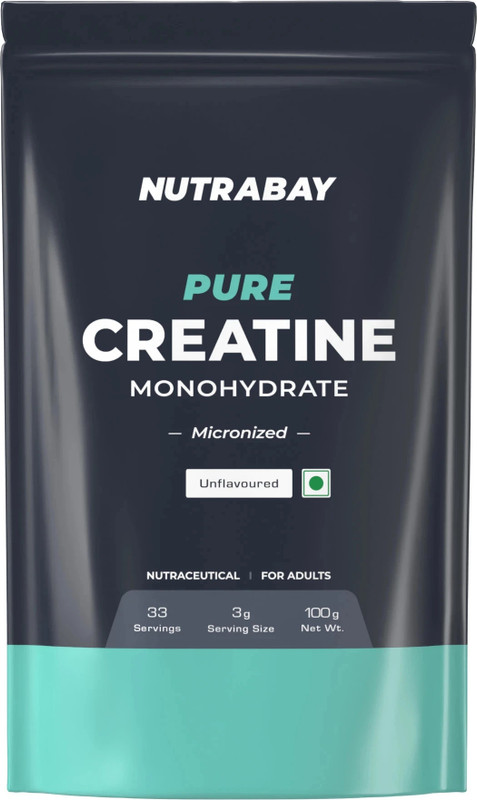 Nutrabay Pure Micronised Creatine Monohydrate | Pre/Post Workout Supplement -100 Gram Creatine(100 G, Unflavoured)