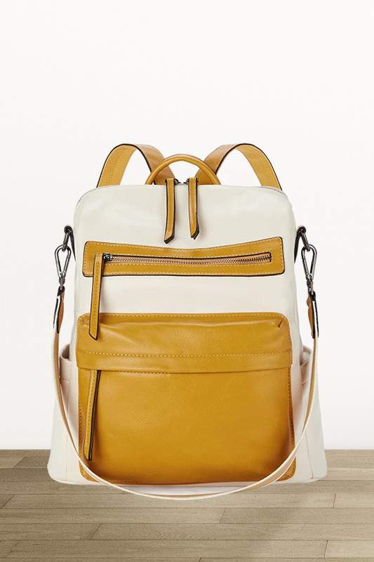 Houseofcommon Women Leather Convertible Shoulder Bag Ladies Anti Theft Satchel Sling Travel 25 L Backpack(Yellow)