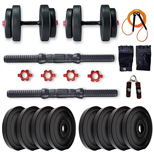 Bullar Adjustable Dumbbells Set 8 Kg To 20 Kg With Pair Of Dumbbell Rods And Pvc Weight Plates With Gym Accessories (10 Kg) Silver