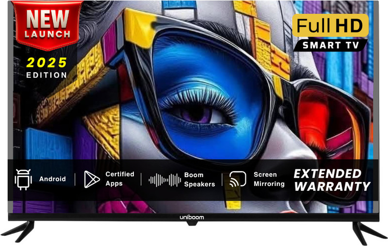 Uniboom Ultima 108 Cm (43 Inch) Full Hd Led Smart Android Tv 2025 Edition With 30W Sonic Boom Speakers- Aura Vision+ Display – Mobile Screen Cast – 1000+ Smart Apps – Games(43S-Ult-Aed)