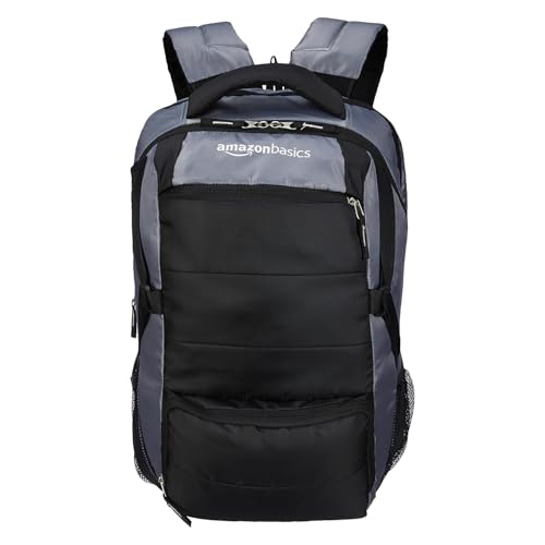Amazon Basics 29 L 5 Compartment Laptop Backpack For Unisex | Spacious Front Pocket And Back Padding | For Travel, Outdoor, College | 34 L X 20 W X 48.5 H Cm | Grey, Black