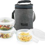 Classic Essentials Boston Borosilicate Glass Round Lunch Box Set (400 Ml Each) Office Tiffin 3 Containers Lunch Box(1200 Ml)